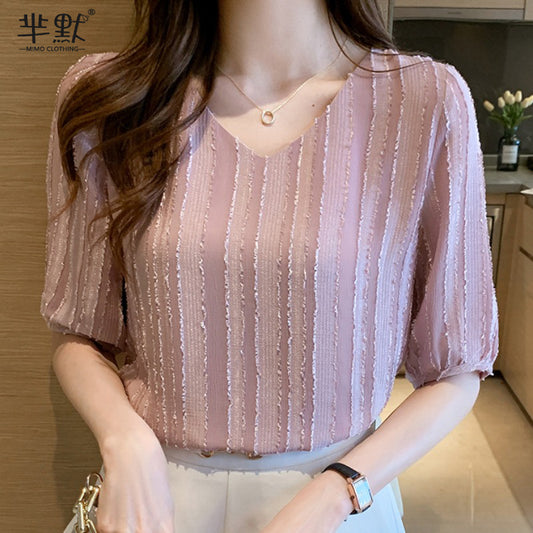 レディース Vネック シフォン シャツ トップス