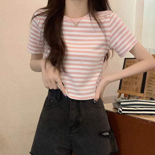 レディース トップス シャツ Tシャツ ストライプ 半袖 Tシャツ コットン ストレートショルダー