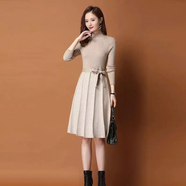 ニットドレスレディース秋冬クリエイティブスリムスリムインナーウェアミドルレングスオーバーザニーセータースカート