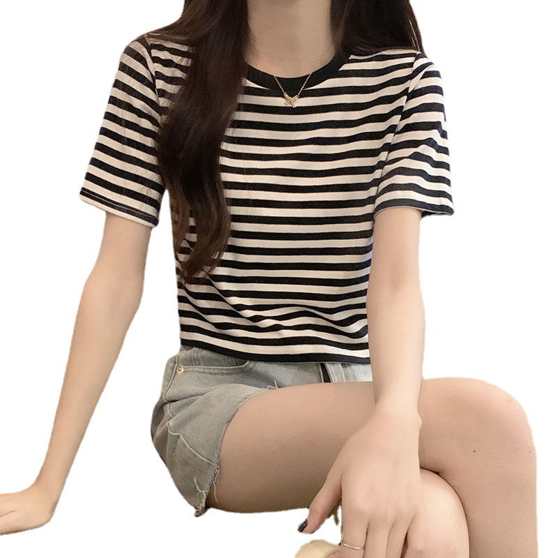 レディース トップス シャツ Tシャツ ストライプ 半袖 Tシャツ コットン ストレートショルダー