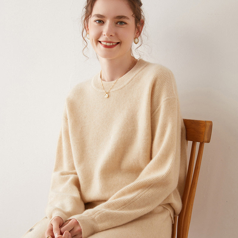 冬 レディース トップス おしゃれ 上品 カシミヤ セーター ラウンドネック 長袖 ロングスリーブ