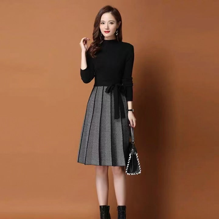 ニットドレスレディース秋冬クリエイティブスリムスリムインナーウェアミドルレングスオーバーザニーセータースカート