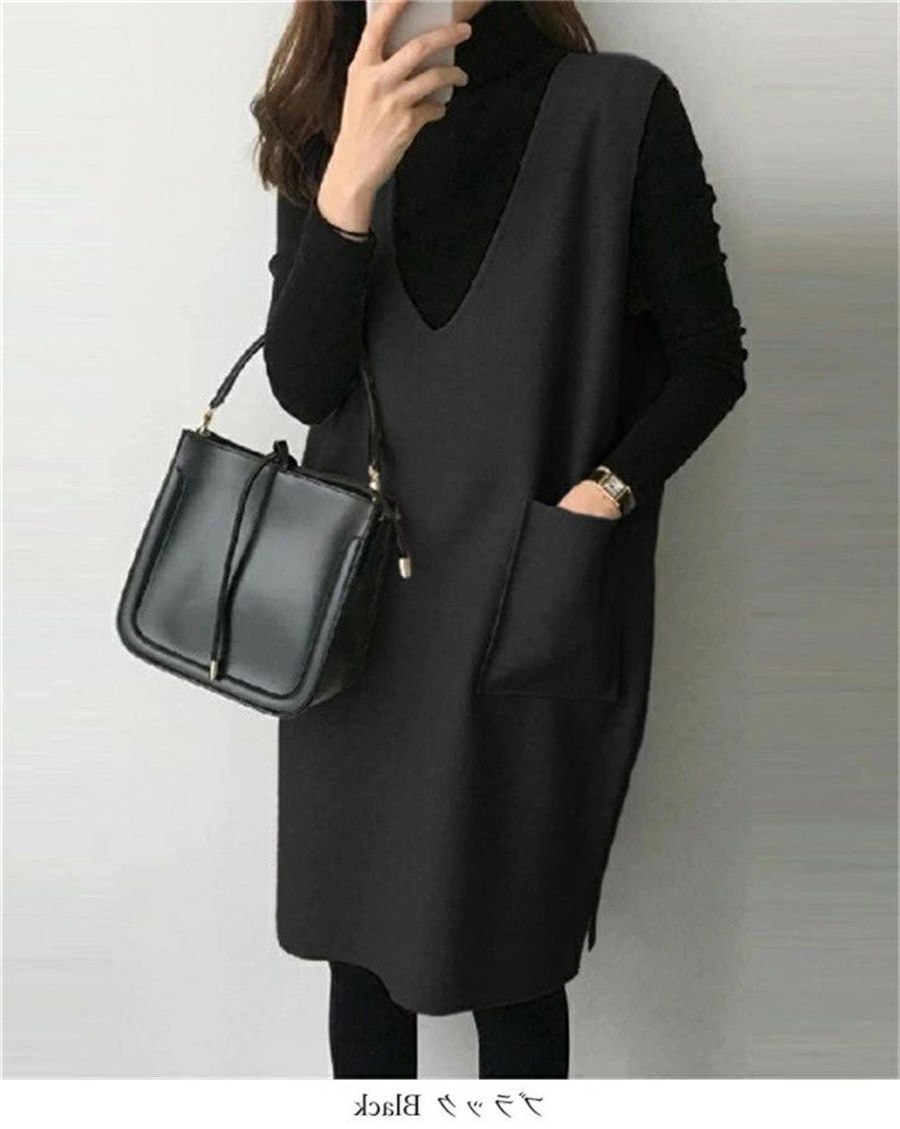 7色ウールベストレディース 冬 ミドル丈ベストスカートボトムドレスシングルピース