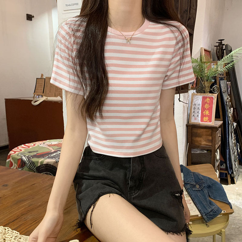 レディース トップス シャツ Tシャツ ストライプ 半袖 Tシャツ コットン ストレートショルダー