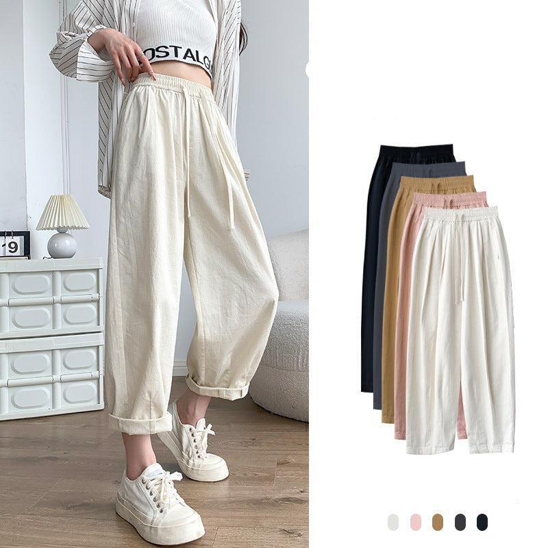 【綿100%】夏 レディース パンツ ハイウェストパンツ スリムフィット キャロットパンツ ルーズ カジュアル ストレートフィット ワイドレッグパンツ