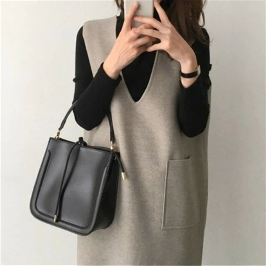 7色ウールベストレディース 冬 ミドル丈ベストスカートボトムドレスシングルピース