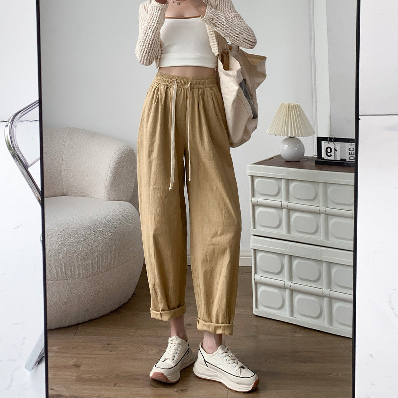 【綿100%】夏 レディース パンツ ハイウェストパンツ スリムフィット キャロットパンツ ルーズ カジュアル ストレートフィット ワイドレッグパンツ