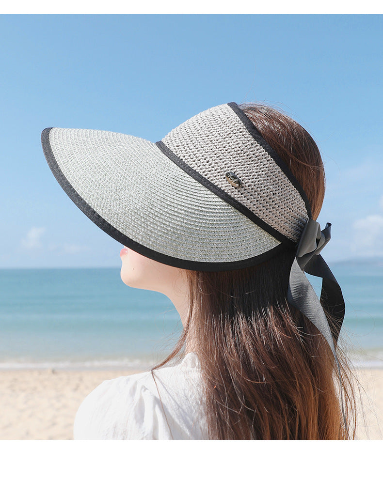 サンハット レディース 夏用 スカイトップ 麦わら帽子 つばの広い 日よけ 日焼け防止 大きなつばの折り畳み式 ビーチハット