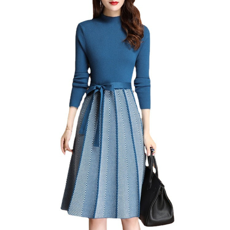 ニットドレスレディース秋冬クリエイティブスリムスリムインナーウェアミドルレングスオーバーザニーセータースカート