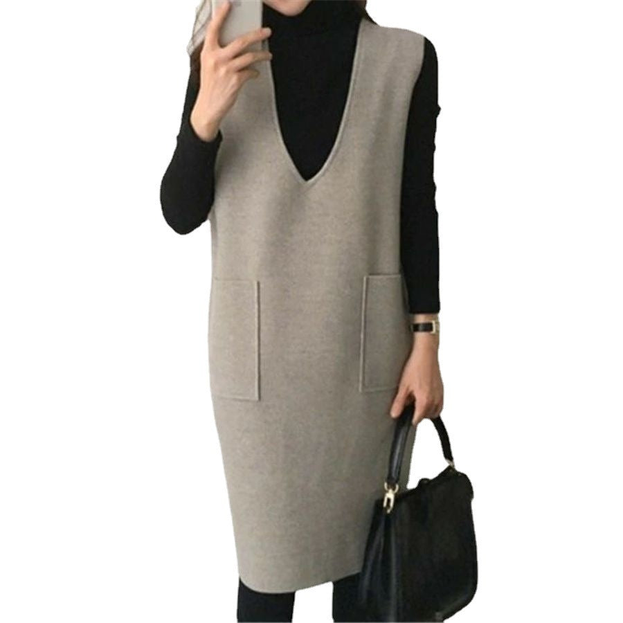 7色ウールベストレディース 冬 ミドル丈ベストスカートボトムドレスシングルピース